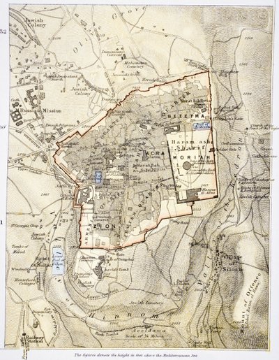 Mappa della città di Gerusalemme negli anni 1890, da 